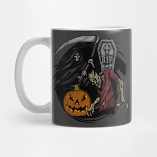 Scary pumpkin zombie Halloween grim reaper Trick or treat Mug